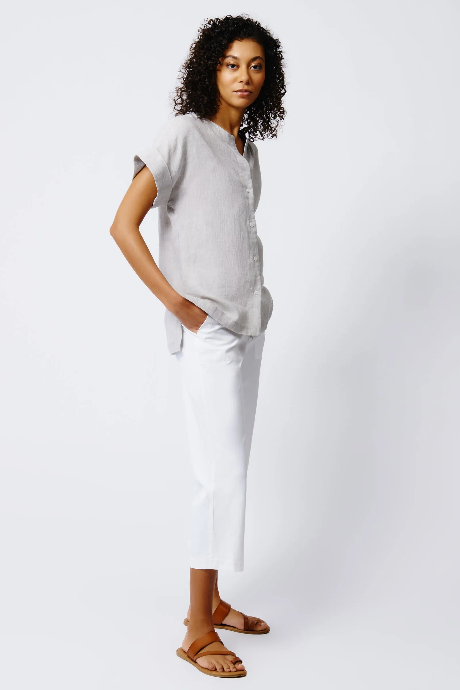 Natalie Short Sleeve Placket Shirt - Beige
