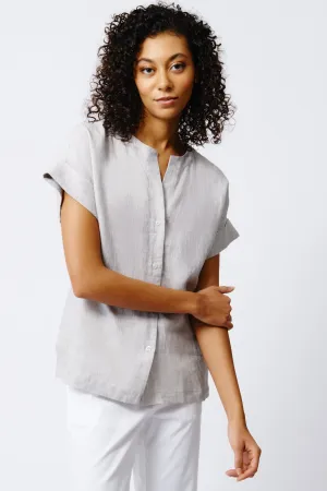 Natalie Short Sleeve Placket Shirt - Beige