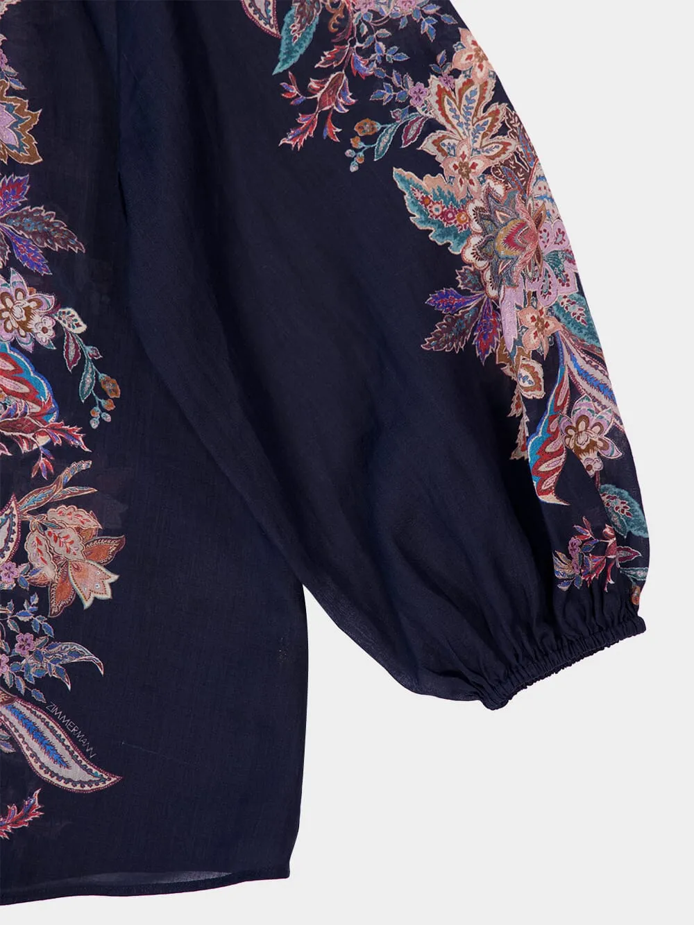 Navy Blue Billowing Rhiannon Blouse in Ramie