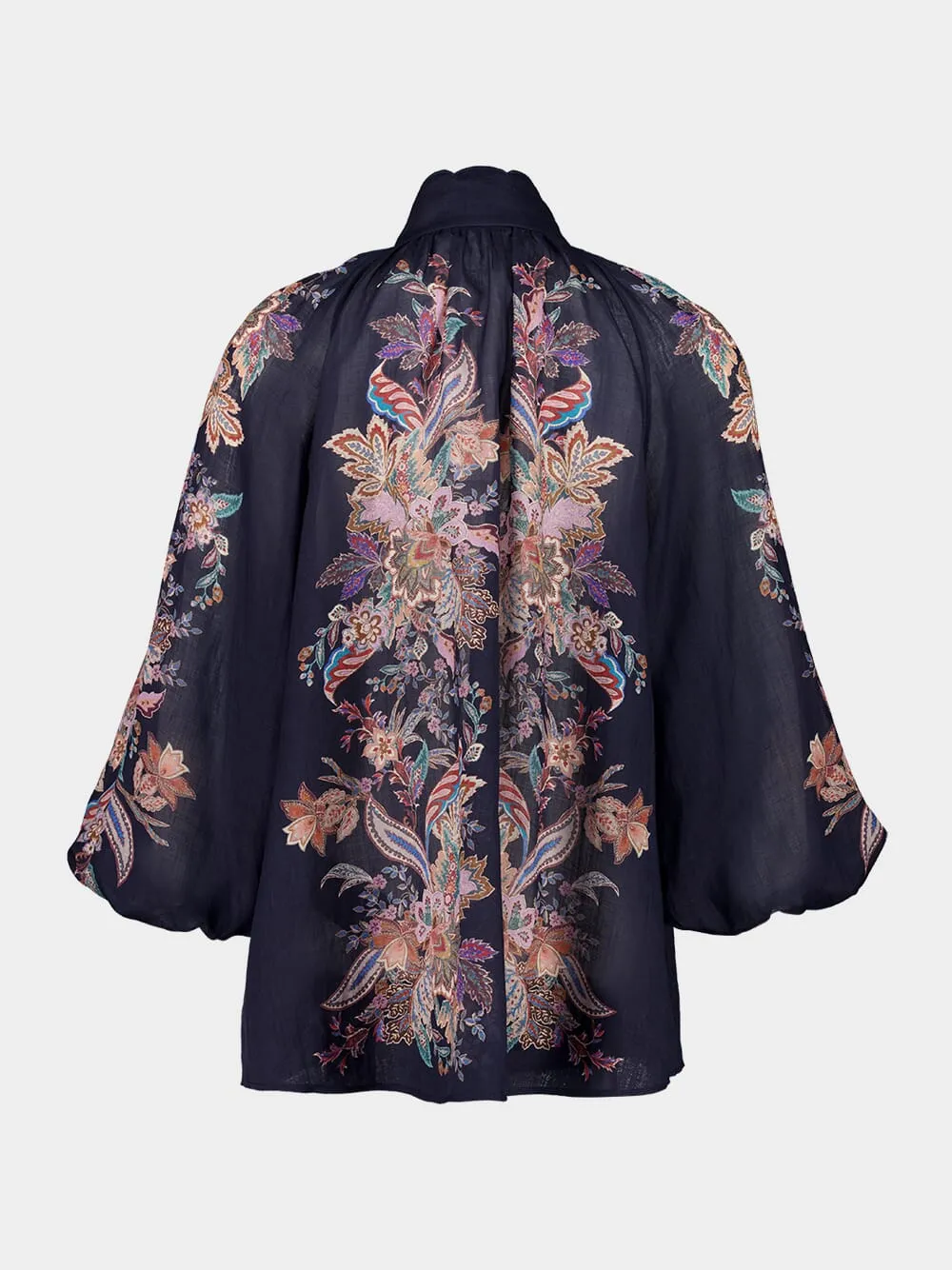 Navy Blue Billowing Rhiannon Blouse in Ramie