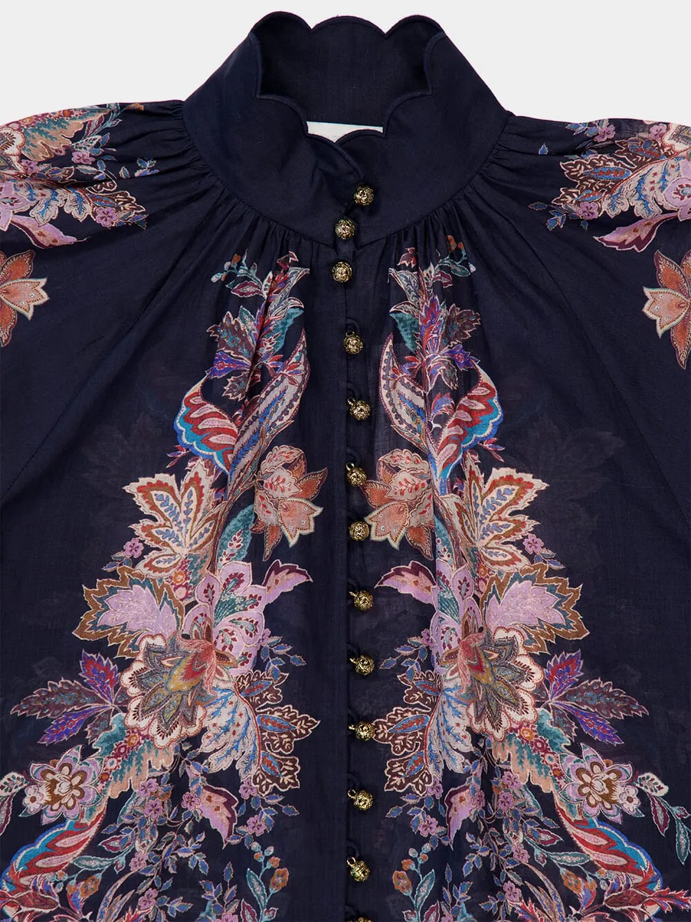 Navy Blue Billowing Rhiannon Blouse in Ramie