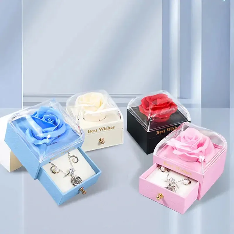 Necklace Set Rose Gift Box for Ring Earrings Pendant Necklace Flower Jewelry Box for Women Valentine's Day Gift Packaging Box