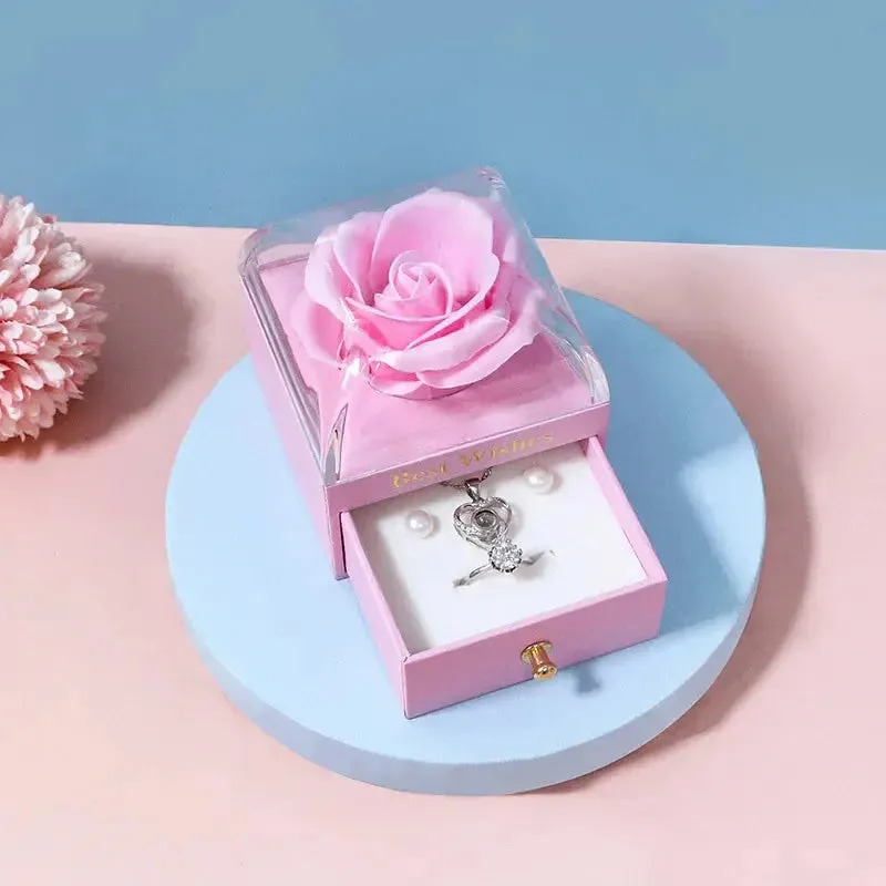 Necklace Set Rose Gift Box for Ring Earrings Pendant Necklace Flower Jewelry Box for Women Valentine's Day Gift Packaging Box