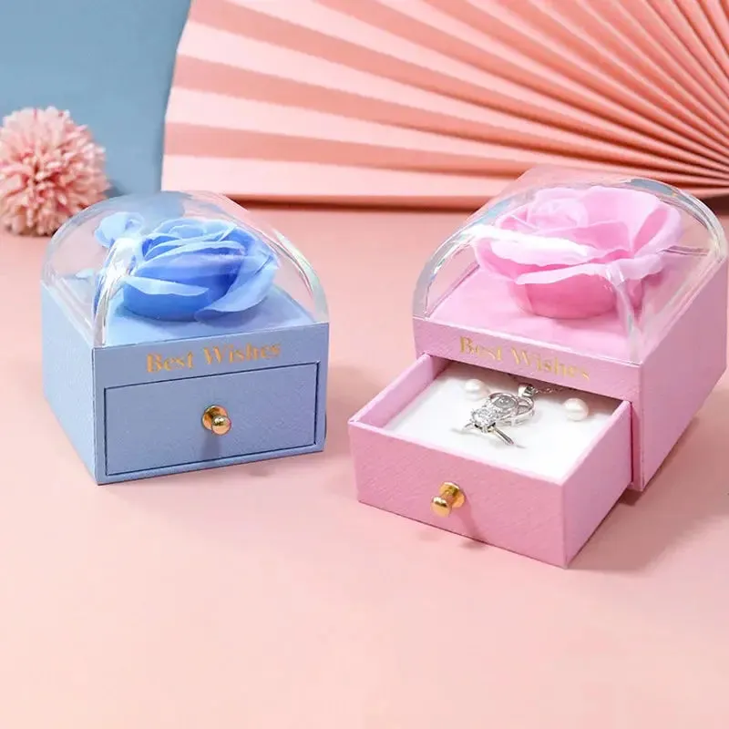 Necklace Set Rose Gift Box for Ring Earrings Pendant Necklace Flower Jewelry Box for Women Valentine's Day Gift Packaging Box