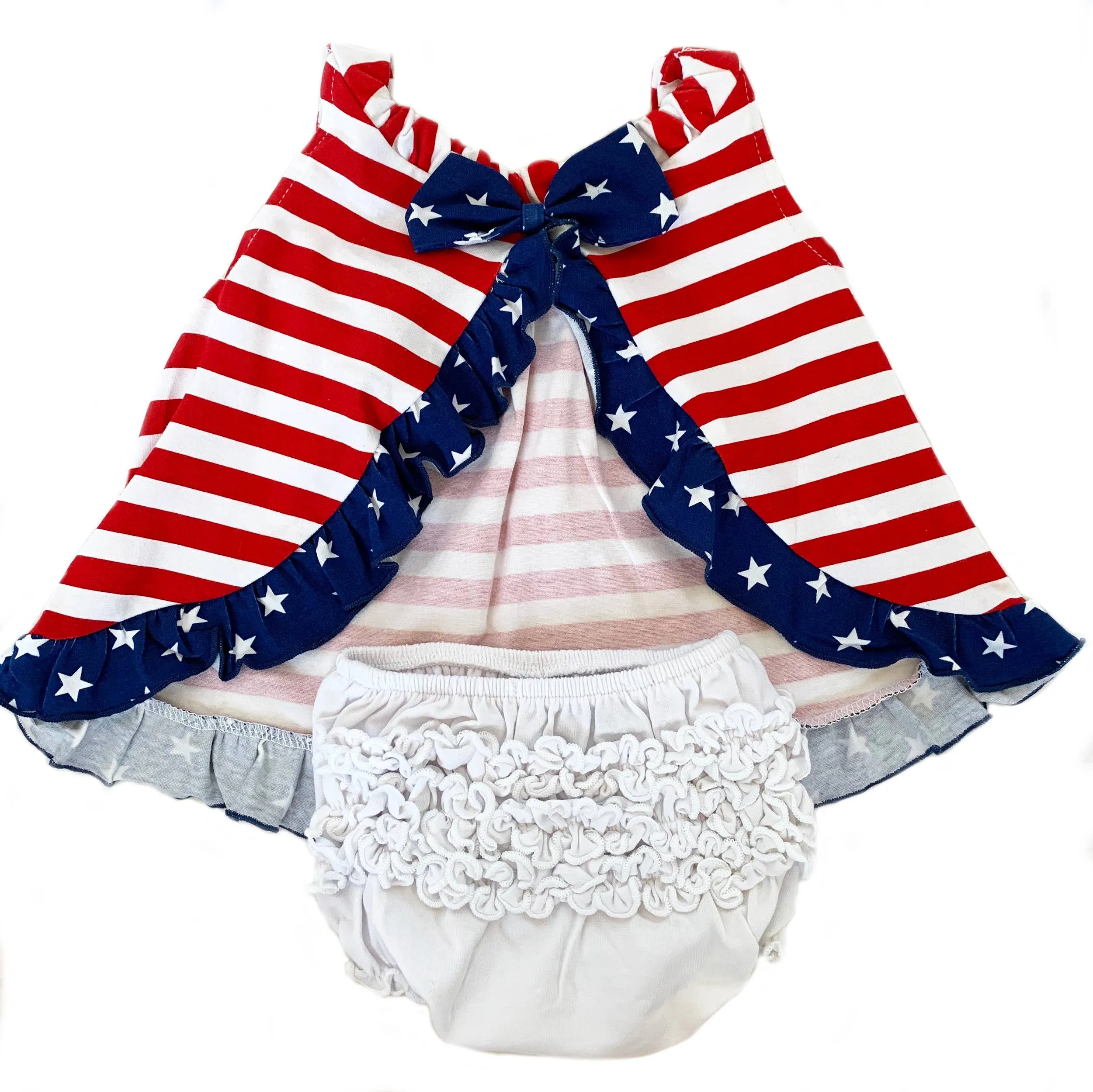 NEW AnnLoren - 12-24 months  4th of July Swing Tank Top Ruffle trim and Bow