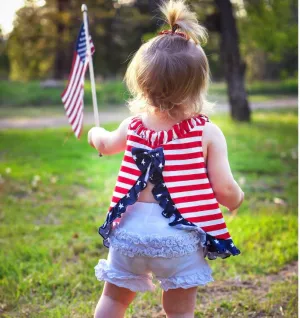 NEW AnnLoren - 12-24 months  4th of July Swing Tank Top Ruffle trim and Bow