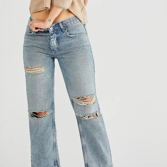 NEW Free People Lived In Love Blue Lucia Low Rise Ankle Crop Straight Jeans 24
