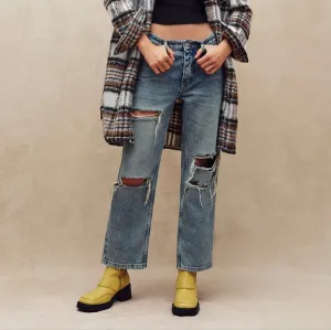 NEW Free People Lived In Love Blue Lucia Low Rise Ankle Crop Straight Jeans 24