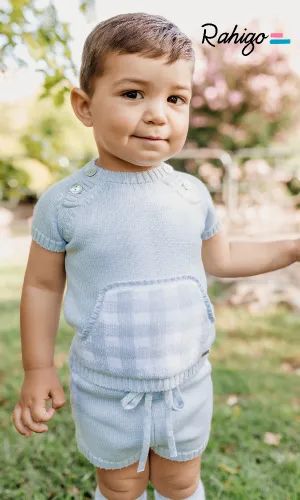 New In Rahigo Boys Blue & White Check Shorts Set