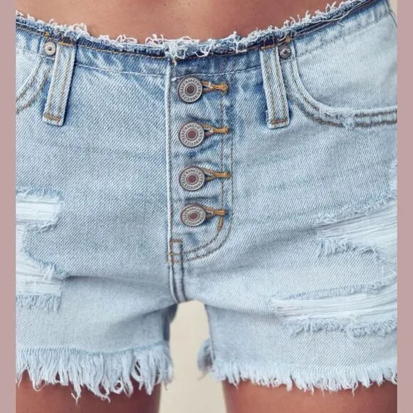 NEW KANCAN Orion Low Rise Button Down Shorts Size XL raw hem cut off