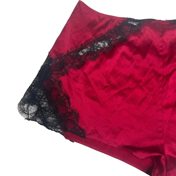 new Kiki De Montparnasse ♕ Lace Inset Stretch Silk PJs Boy Shorts ♕ Red Black ♕
