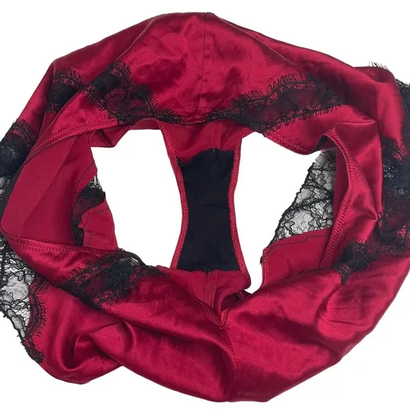 new Kiki De Montparnasse ♕ Lace Inset Stretch Silk PJs Boy Shorts ♕ Red Black ♕