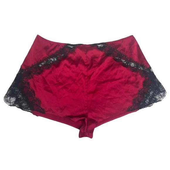 new Kiki De Montparnasse ♕ Lace Inset Stretch Silk PJs Boy Shorts ♕ Red Black ♕