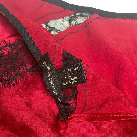 new Kiki De Montparnasse ♕ Lace Inset Stretch Silk PJs Boy Shorts ♕ Red Black ♕
