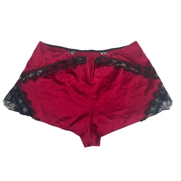 new Kiki De Montparnasse ♕ Lace Inset Stretch Silk PJs Boy Shorts ♕ Red Black ♕