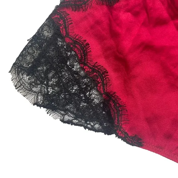 new Kiki De Montparnasse ♕ Lace Inset Stretch Silk PJs Boy Shorts ♕ Red Black ♕