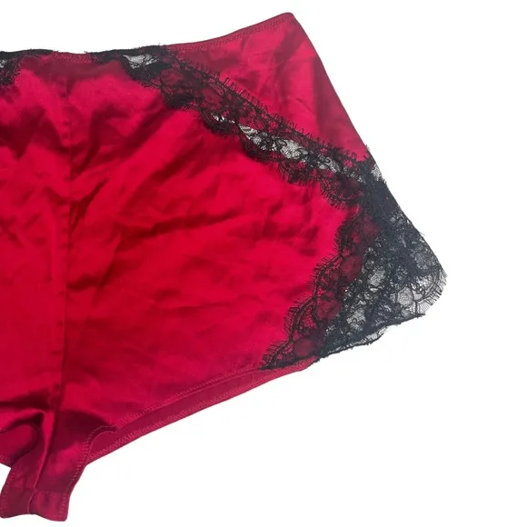 new Kiki De Montparnasse ♕ Lace Inset Stretch Silk PJs Boy Shorts ♕ Red Black ♕