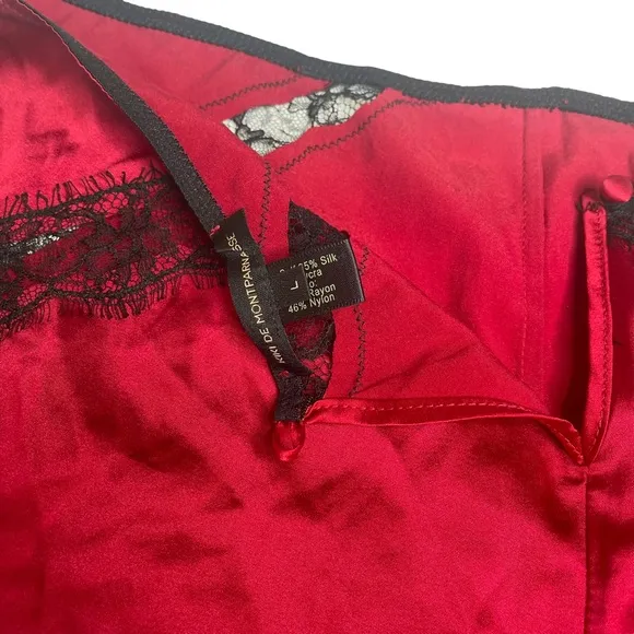 new Kiki De Montparnasse ♕ Lace Inset Stretch Silk PJs Boy Shorts ♕ Red Black ♕