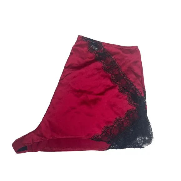 new Kiki De Montparnasse ♕ Lace Inset Stretch Silk PJs Boy Shorts ♕ Red Black ♕