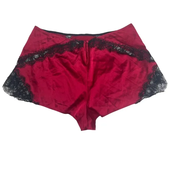 new Kiki De Montparnasse ♕ Lace Inset Stretch Silk PJs Boy Shorts ♕ Red Black ♕