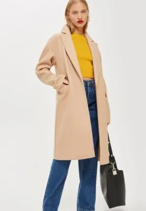 New Nordstrom TOPSHOP Lily Notch-lapel Woven Coat - Camel - Sz 2US!