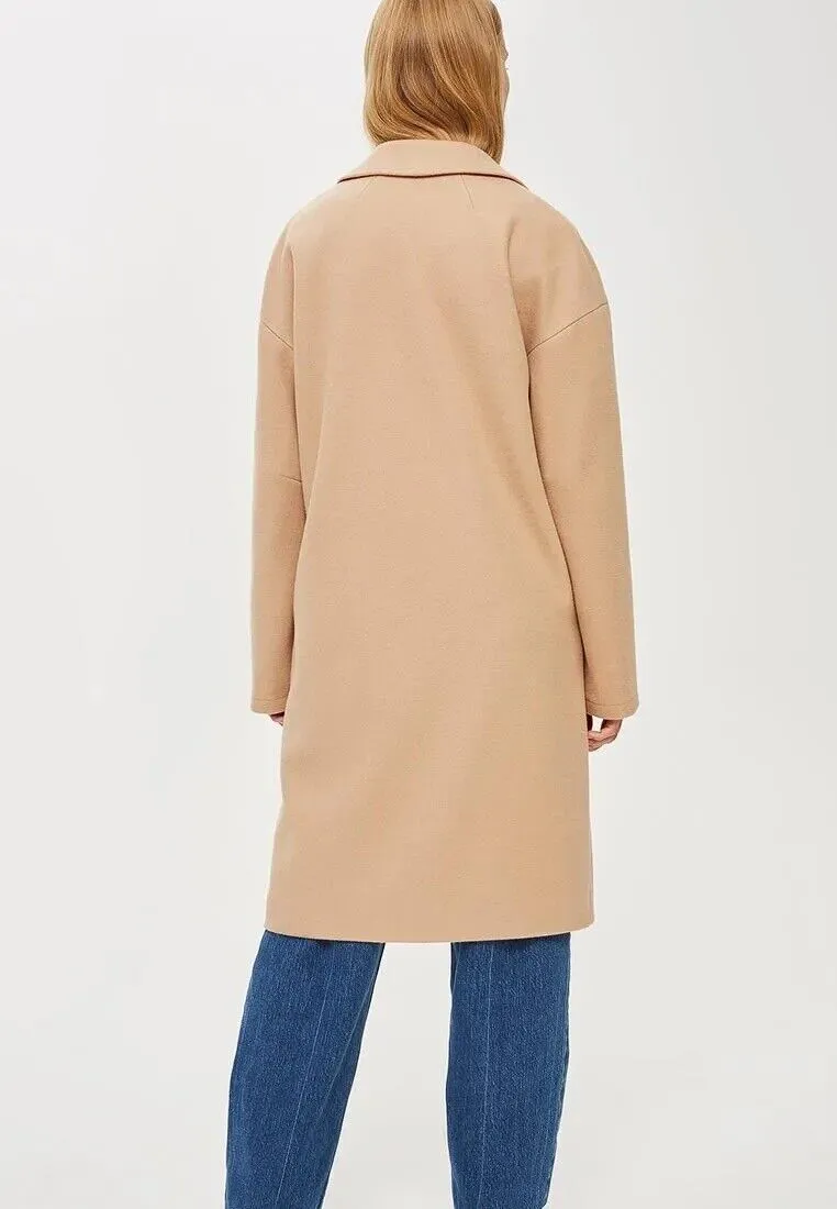 New Nordstrom TOPSHOP Lily Notch-lapel Woven Coat - Camel - Sz 2US!