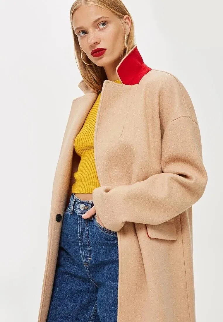 New Nordstrom TOPSHOP Lily Notch-lapel Woven Coat - Camel - Sz 2US!