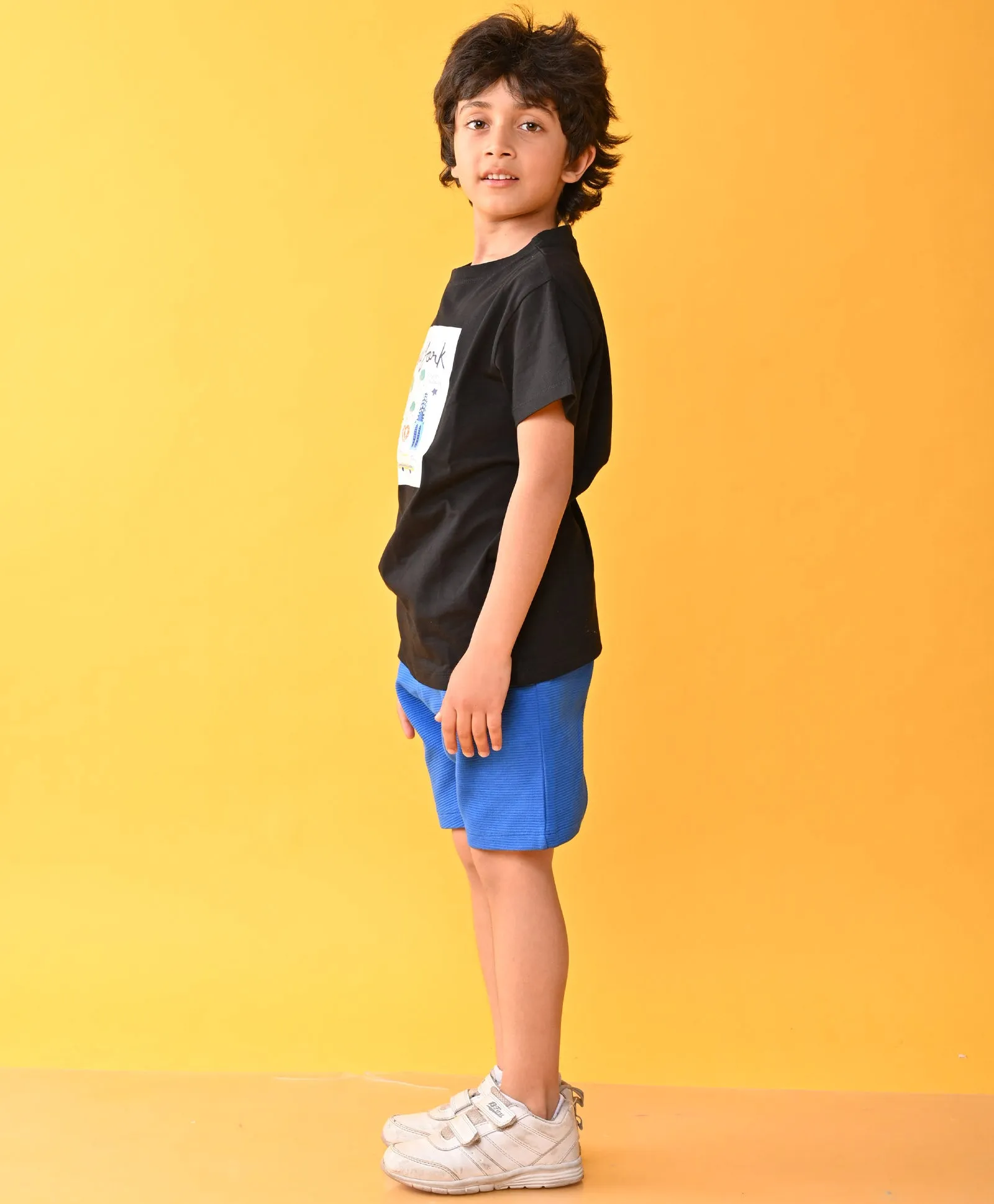 NEWYORK BLACK ROYAL STRIPED SHORTS SET -BLACK/BLUE