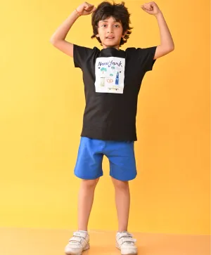 NEWYORK BLACK ROYAL STRIPED SHORTS SET -BLACK/BLUE