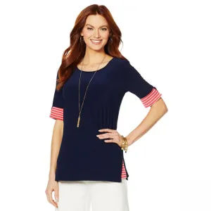 Nina Leonard Women's Tunic Top With Striped Cuff