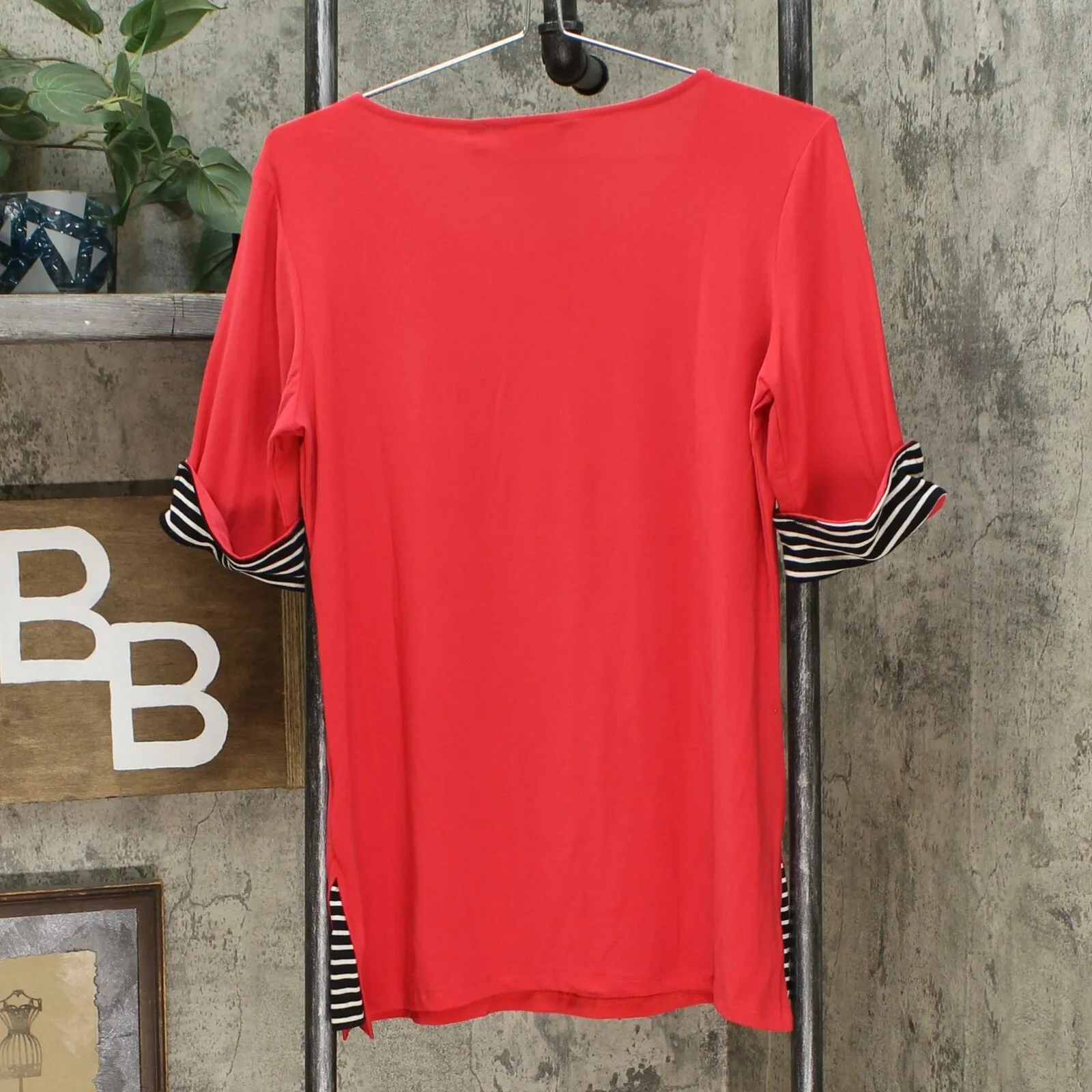 Nina Leonard Women's Tunic Top With Striped Cuff