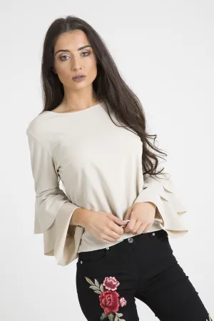 Nude Triple Frill Sleeve Top - Clara
