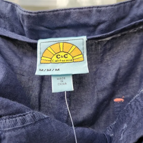 NWT C&amp;C California Navy Blue Linen Cotton Shorts M