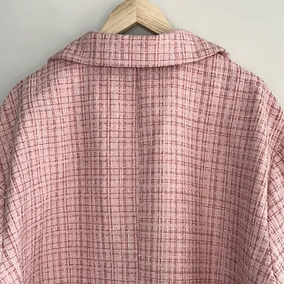 NWT ELOQUII Cropped Tweed Two Button Blazer in Pink