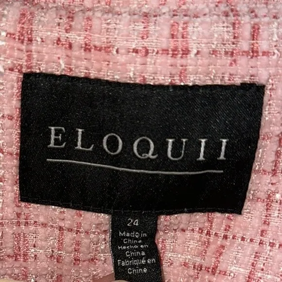 NWT ELOQUII Cropped Tweed Two Button Blazer in Pink