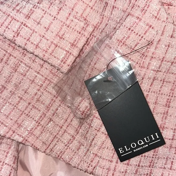 NWT ELOQUII Cropped Tweed Two Button Blazer in Pink