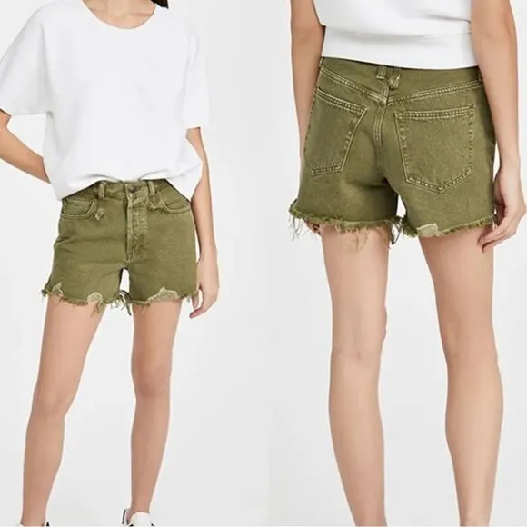 NWT Free People Makai Cut Off Shorts Size 26 Olive Green