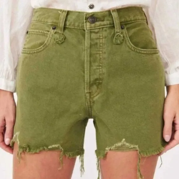NWT Free People Makai Cut Off Shorts Size 26 Olive Green