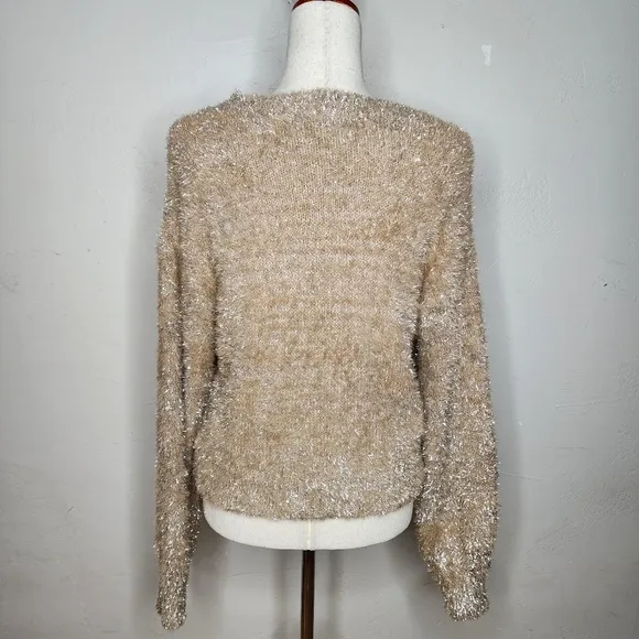 NWT MAEVE Sparkle and Texture Eyelash Crewneck Sweater in Sand/Sable Size XS