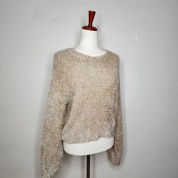 NWT MAEVE Sparkle and Texture Eyelash Crewneck Sweater in Sand/Sable Size XS