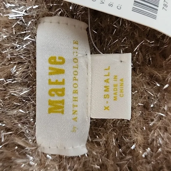 NWT MAEVE Sparkle and Texture Eyelash Crewneck Sweater in Sand/Sable Size XS