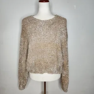 NWT MAEVE Sparkle and Texture Eyelash Crewneck Sweater in Sand/Sable Size XS