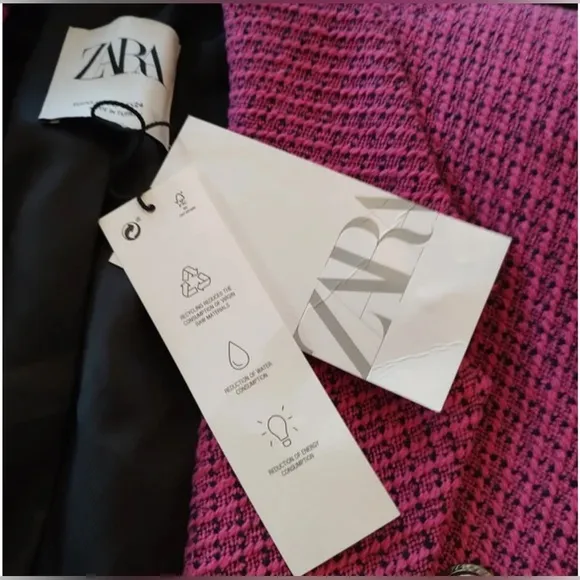 NWT ZARA Blogger Fave Pink &amp; Black Cropped Tweed Blazer Size Small $70 HTF