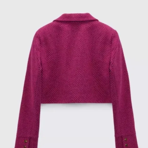 NWT ZARA Blogger Fave Pink &amp; Black Cropped Tweed Blazer Size Small $70 HTF