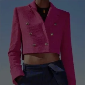 NWT ZARA Blogger Fave Pink &amp; Black Cropped Tweed Blazer Size Small $70 HTF