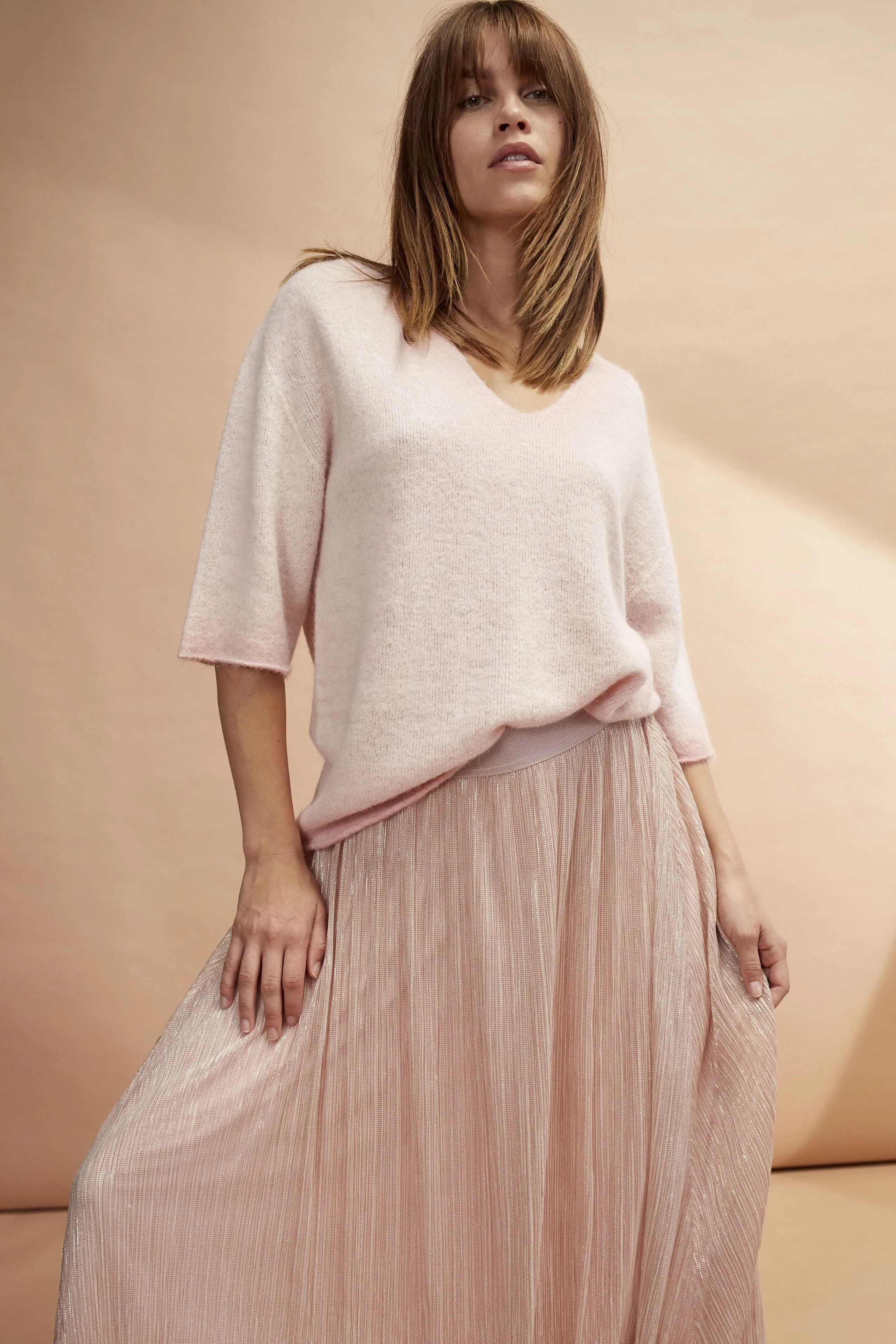 Oui Rose Cooper Shimmery Chiffon Maxi Skirt