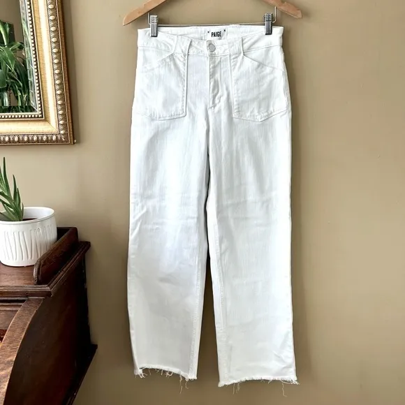 Paige Nellie Utility Pocket Pants Crisp White Wide Leg Crop Jeans Sailor 26