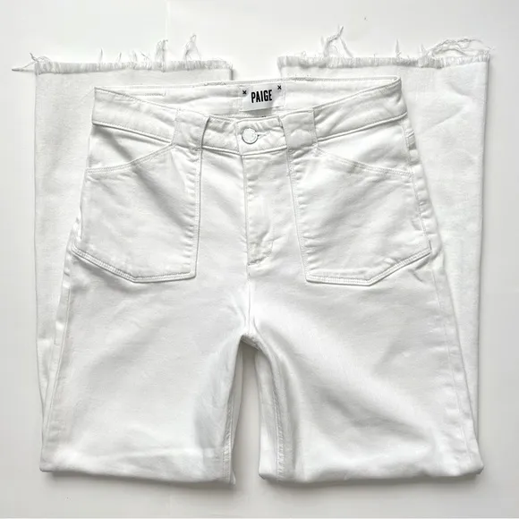 Paige Nellie Utility Pocket Pants Crisp White Wide Leg Crop Jeans Sailor 26