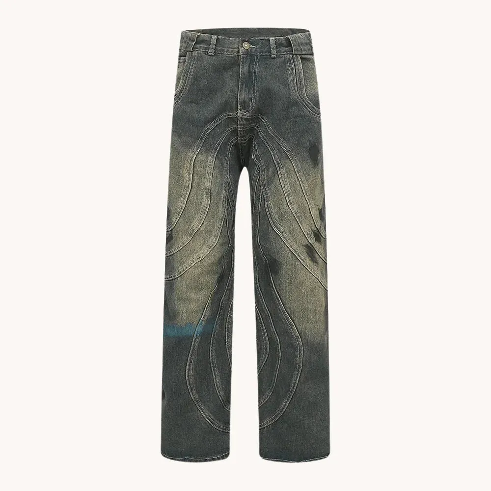 Painted Circle Striped Jeans
