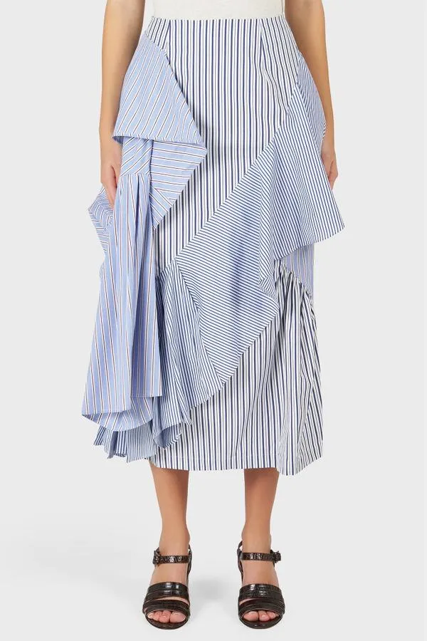 Panel Ruffle Drape Mix Striped Skirt
